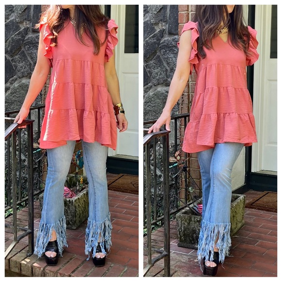 25 BOHO HIGH WAIST BELL BOTTOM WITH FRINGED HEM - Picture 2 of 3